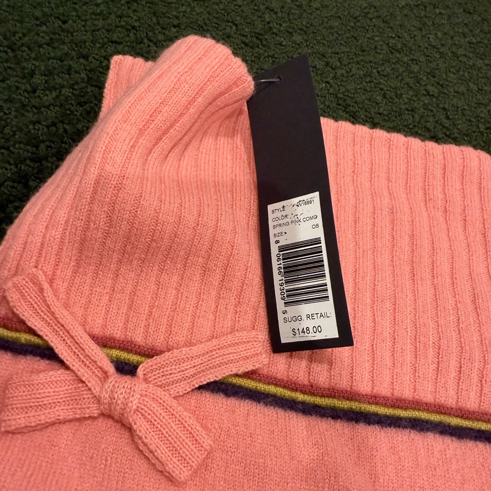 Marc Jacobs Striped Pink scarf with bow NWT 100 percent wool/laine host pick - Picture 4 of 10